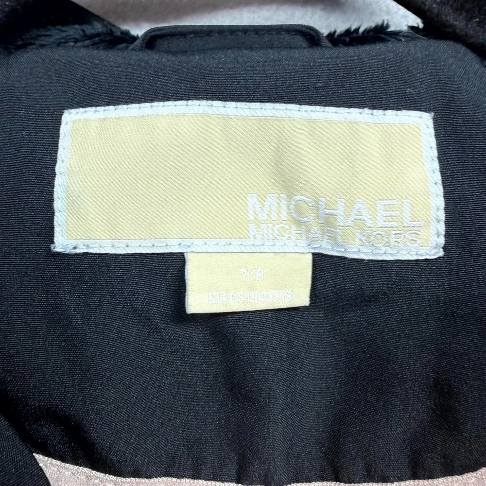 Michael Kors Soft Shell Jacket Girls 7/8 Black Fleece Lined Hooded Gold Full Zip